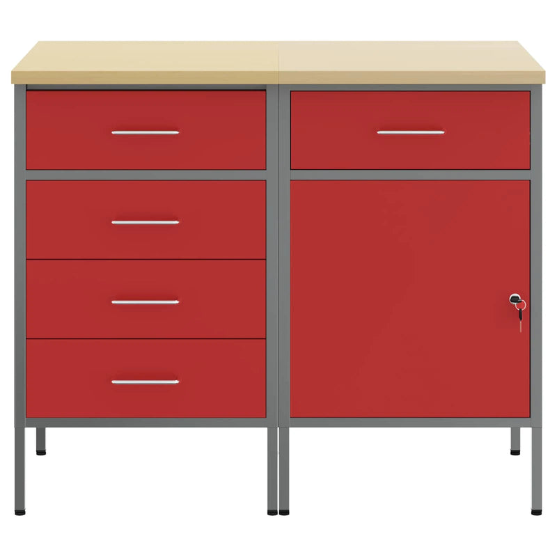 Work Cabinet with Drawer 2 pcs Red and Grey 100 x 55 x 85 cm