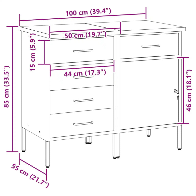 Work Cabinet with Drawer 2 pcs Red and Grey 100 x 55 x 85 cm