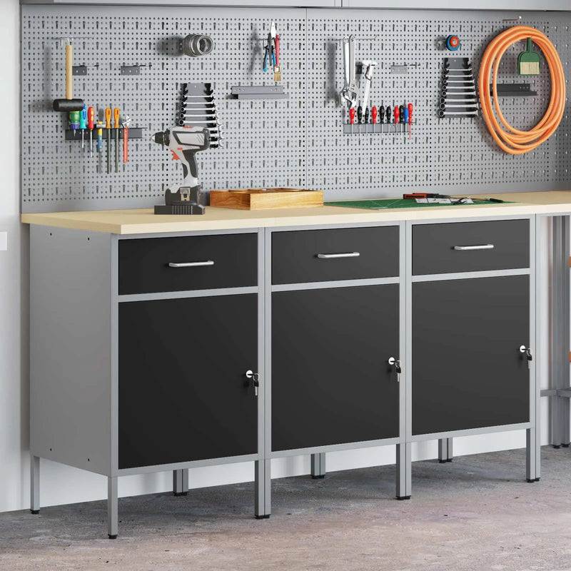 Work Cabinet with Drawer 3 pcs Black and Grey 150 x 55 x 85 cm