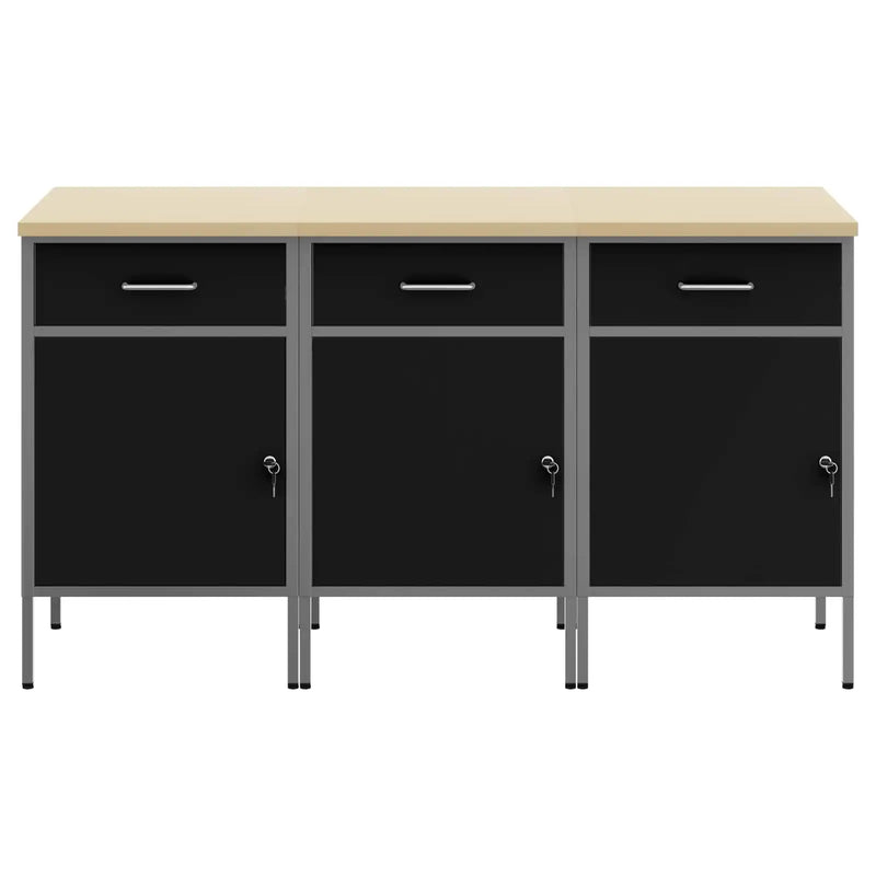 Work Cabinet with Drawer 3 pcs Black and Grey 150 x 55 x 85 cm