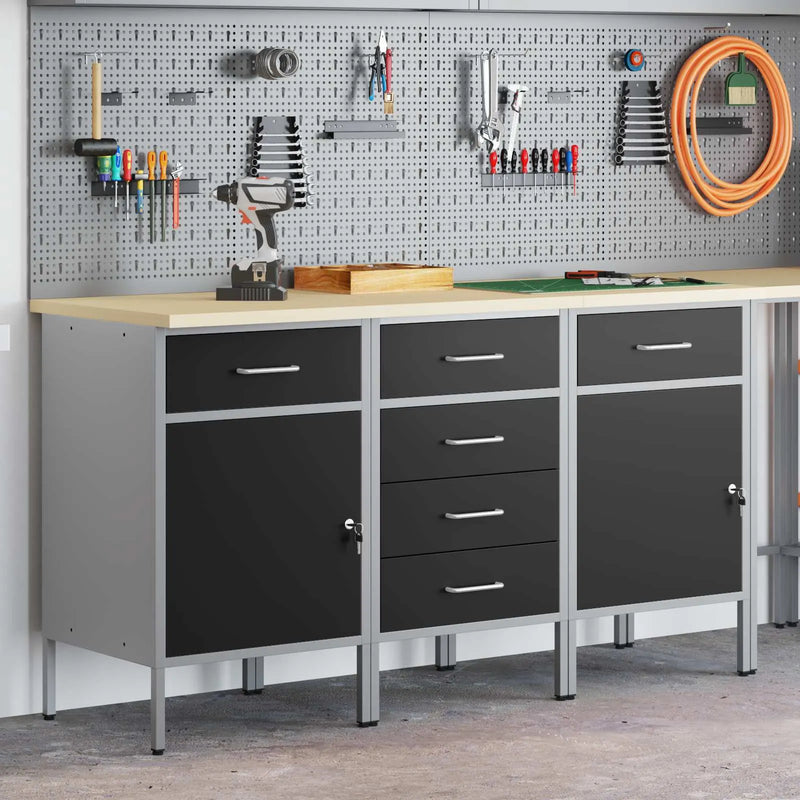Work Cabinet with Drawer 3 pcs Black and Grey 150 x 55 x 85 cm