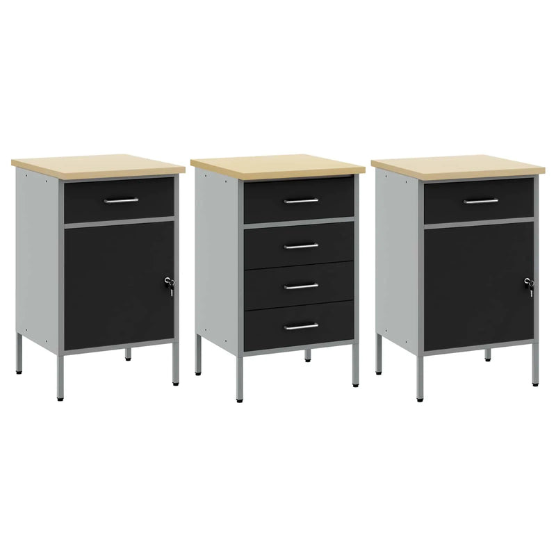 Work Cabinet with Drawer 3 pcs Black and Grey 150 x 55 x 85 cm