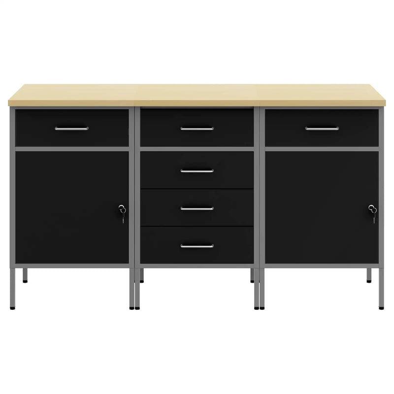 Work Cabinet with Drawer 3 pcs Black and Grey 150 x 55 x 85 cm