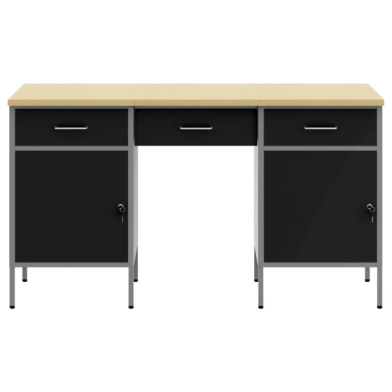 Work Cabinet with Drawer 3 pcs Black Engineered wood and steel