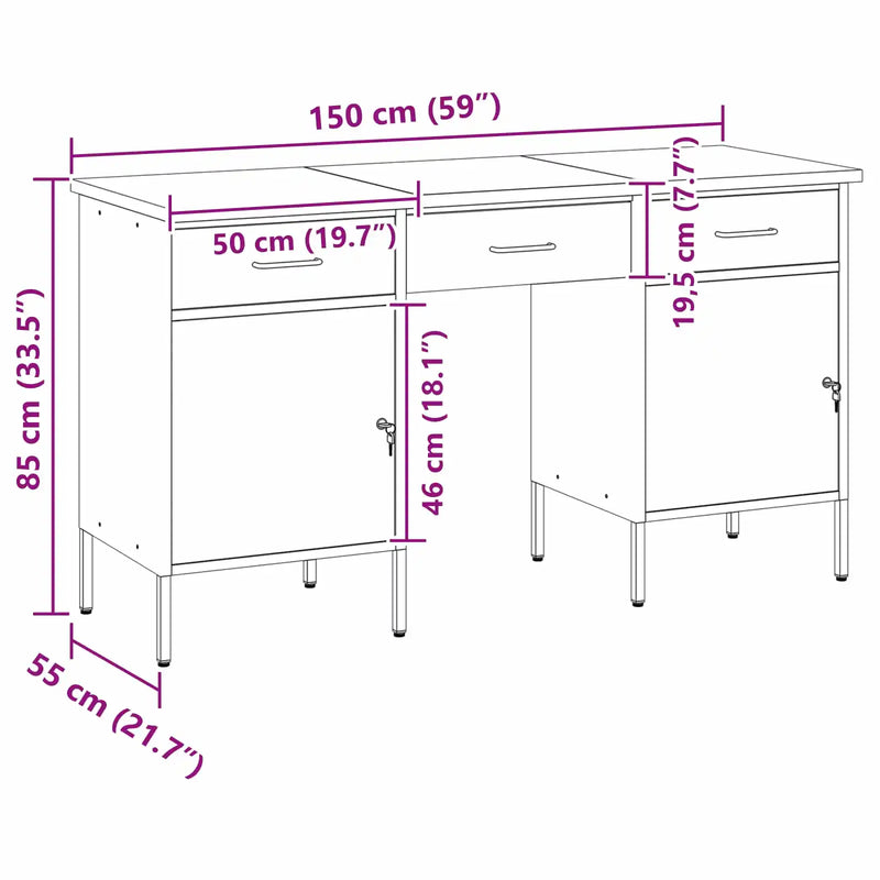 Work Cabinet with Drawer 3 pcs Black Engineered wood and steel