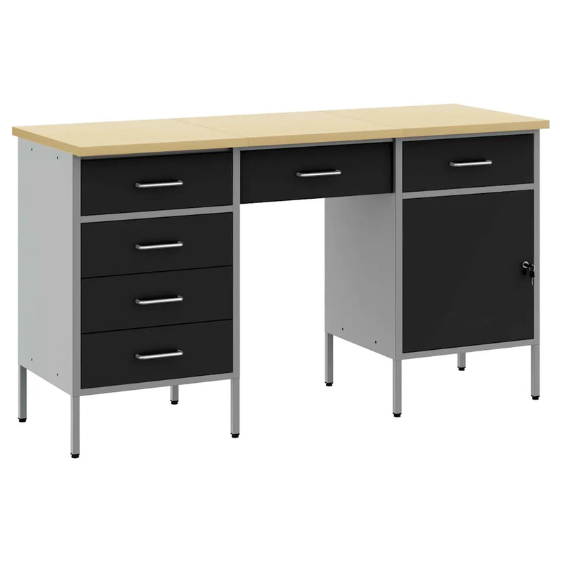 Work Cabinet with Drawer 3 pcs Black Engineered wood and steel