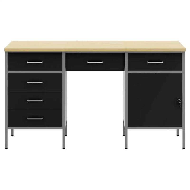 Work Cabinet with Drawer 3 pcs Black Engineered wood and steel