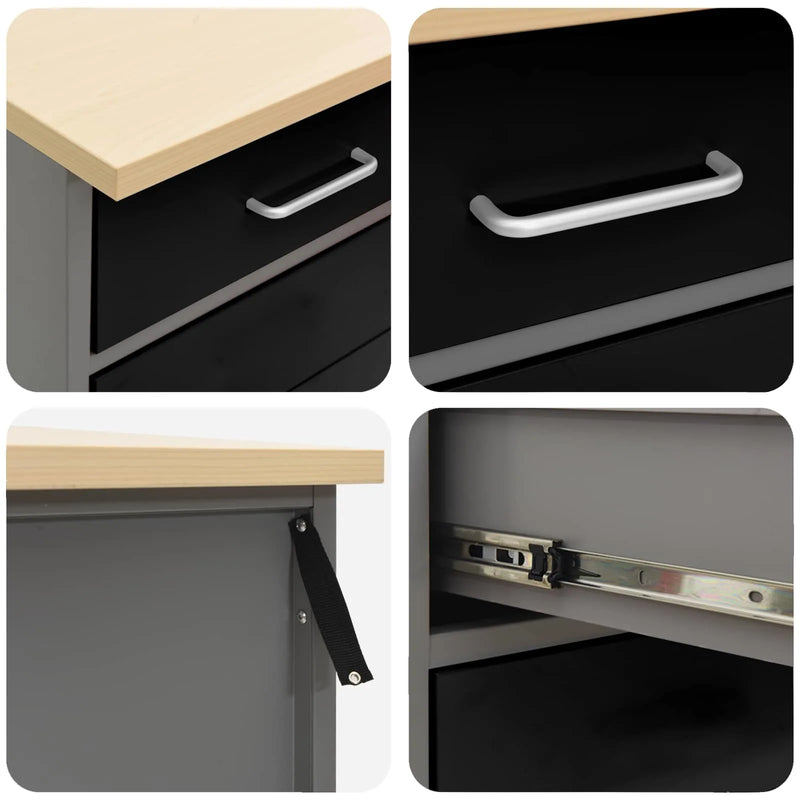 Work Cabinet with Drawer 4 pcs Black Engineered wood and steel