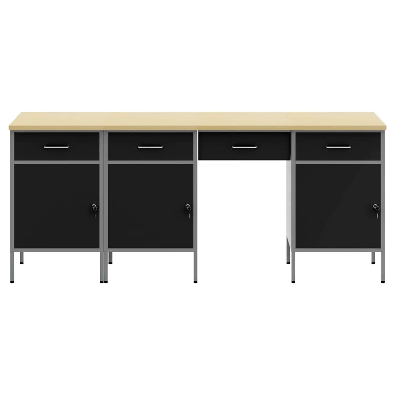 Work Cabinet with Drawer 4 pcs Black Engineered wood and steel