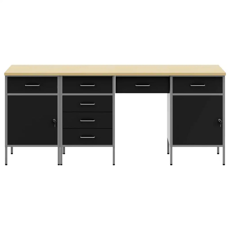 Work Cabinet with Drawer 4 pcs Black Engineered wood and steel