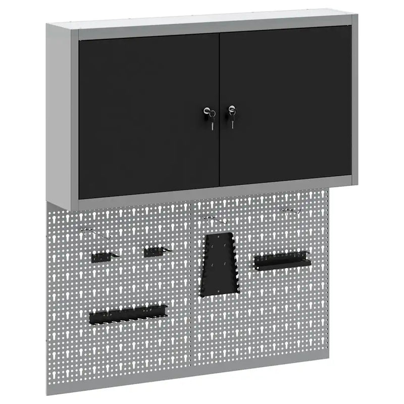 Tool Cabinet Set with Shelf 3 pcs Black Powder-Coated Steel