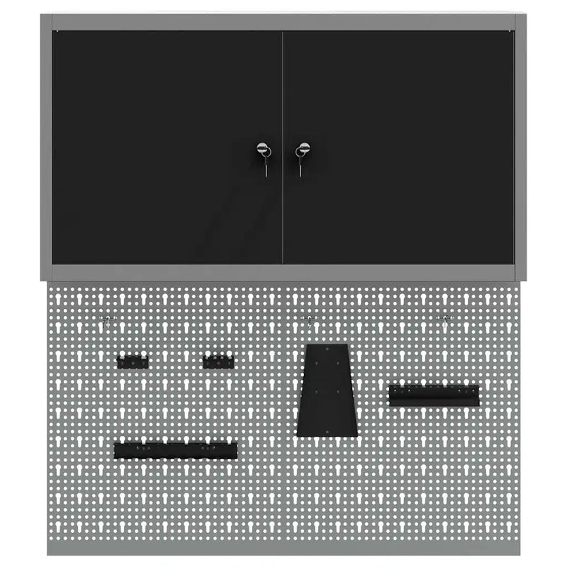Tool Cabinet Set with Shelf 3 pcs Black Powder-Coated Steel