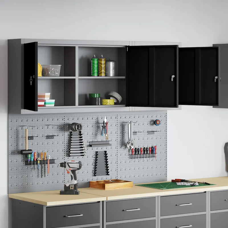 Tool Cabinet Set with Shelf 5 pcs Black Powder-Coated Steel