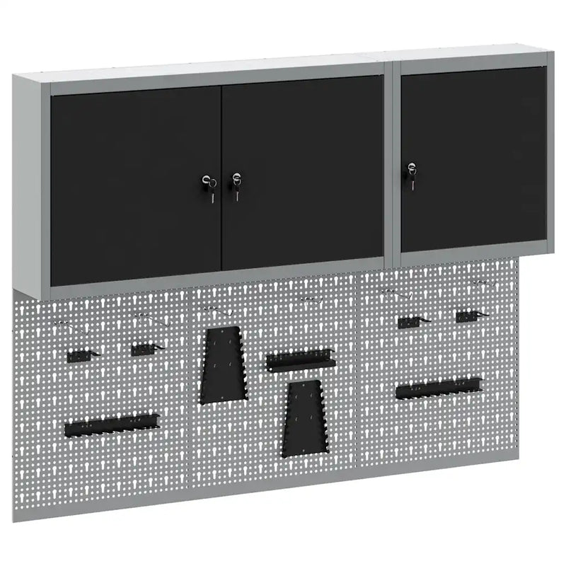 Tool Cabinet Set with Shelf 5 pcs Black Powder-Coated Steel
