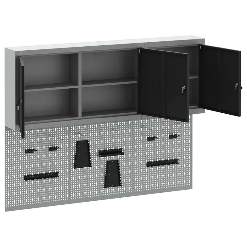 Tool Cabinet Set with Shelf 5 pcs Black Powder-Coated Steel