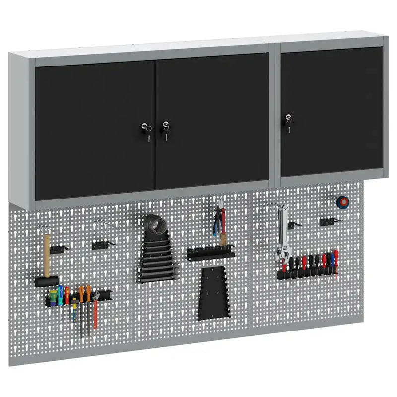 Tool Cabinet Set with Shelf 5 pcs Black Powder-Coated Steel