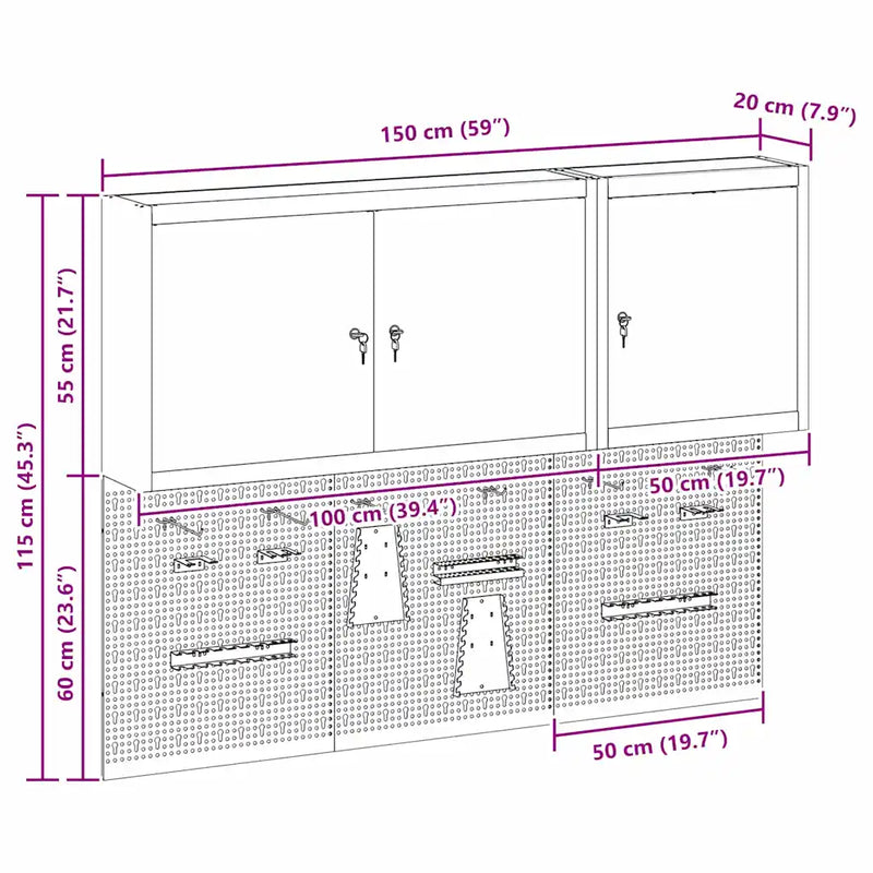 Tool Cabinet Set with Shelf 5 pcs Black Powder-Coated Steel
