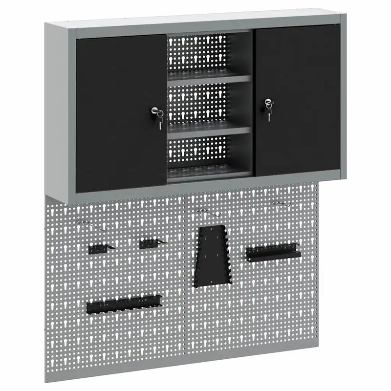 Tool Cabinet Set with Shelf 3 pcs Black Powder-Coated Steel