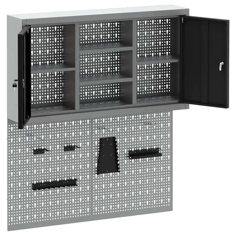 Tool Cabinet Set with Shelf 3 pcs Black Powder-Coated Steel