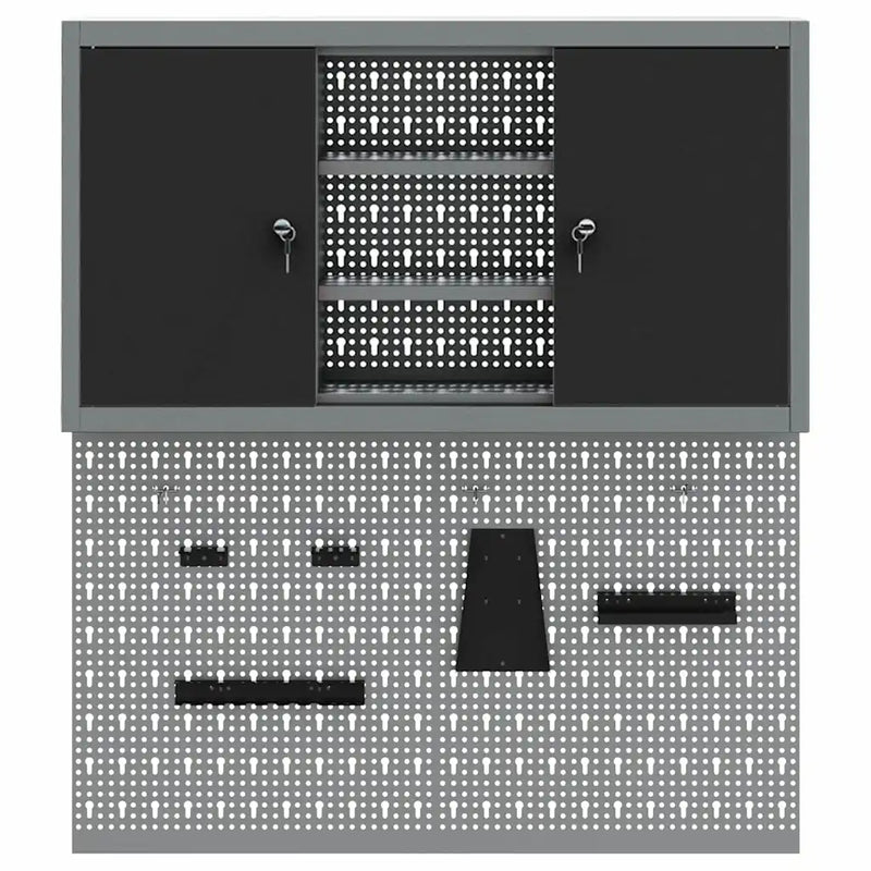 Tool Cabinet Set with Shelf 3 pcs Black Powder-Coated Steel
