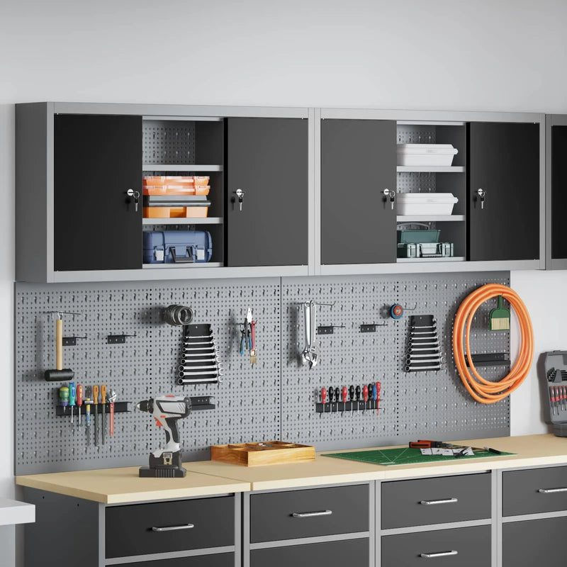 Tool Cabinet Set with Shelf 4 pcs Black Powder-Coated Steel