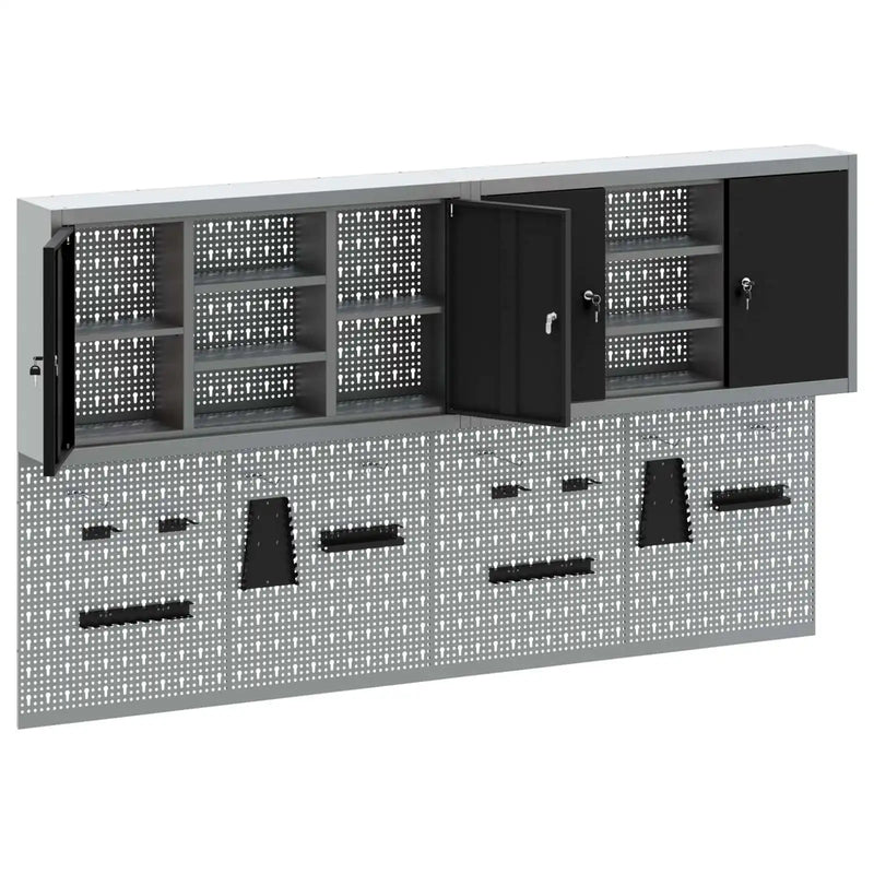 Tool Cabinet Set with Shelf 4 pcs Black Powder-Coated Steel
