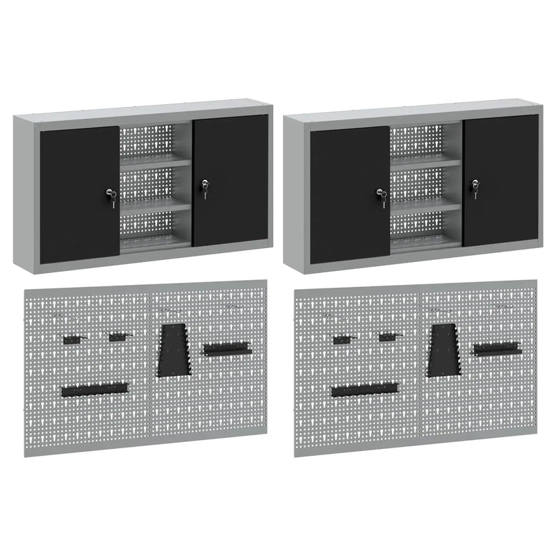 Tool Cabinet Set with Shelf 4 pcs Black Powder-Coated Steel