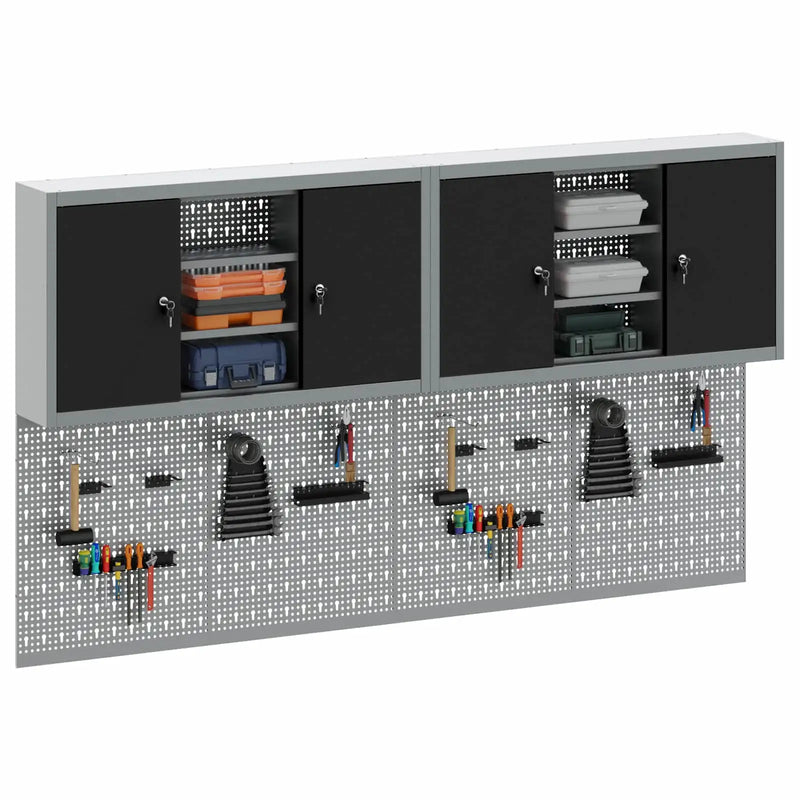 Tool Cabinet Set with Shelf 4 pcs Black Powder-Coated Steel