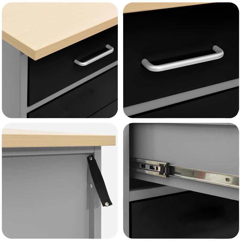 Work Cabinet with Drawer 5 pcs Black Engineered wood and steel