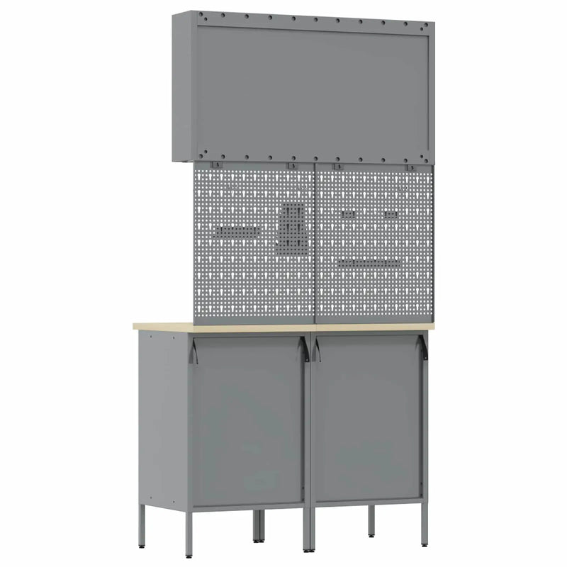 Work Cabinet with Drawer 5 pcs Black Engineered wood and steel