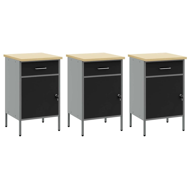 Work Cabinet with Drawer 8 pcs Black Engineered wood and steel