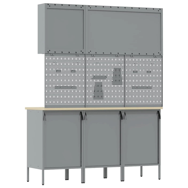 Work Cabinet with Drawer 8 pcs Black Engineered wood and steel