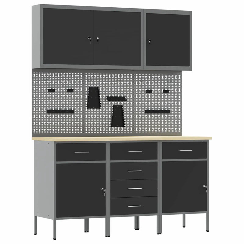 Work Cabinet 8 pcs Black and Grey Engineered wood and steel