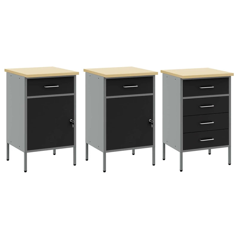 Work Cabinet with Drawer 7 pcs Black Engineered wood and steel