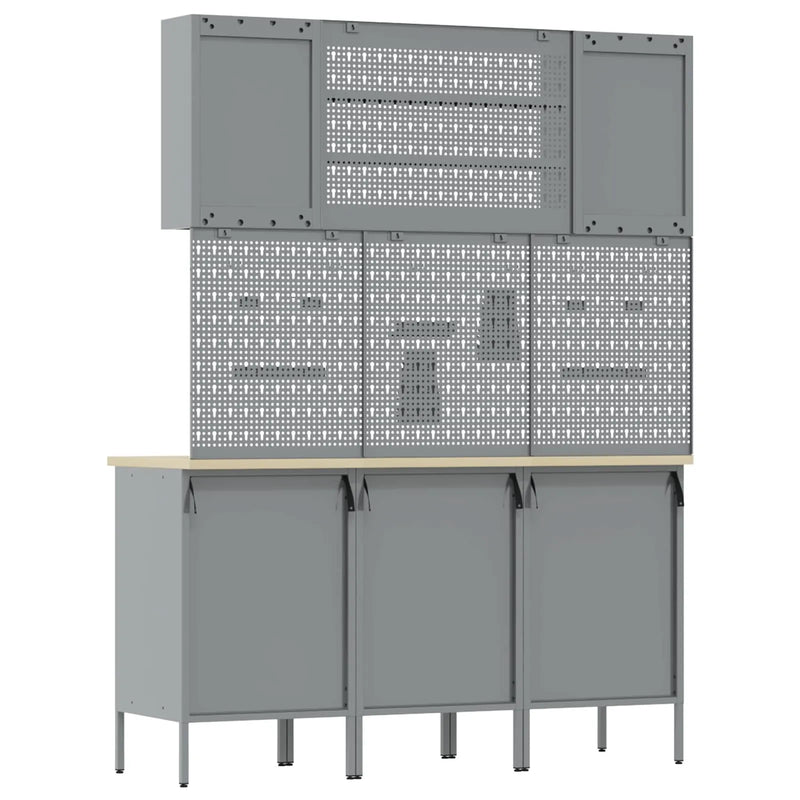 Work Cabinet with Drawer 7 pcs Black Engineered wood and steel
