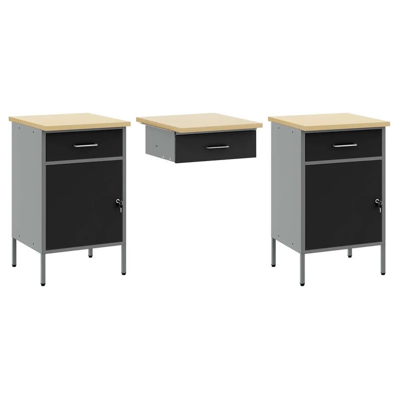 Work Cabinet with Drawer 8 pcs Black Engineered wood and steel