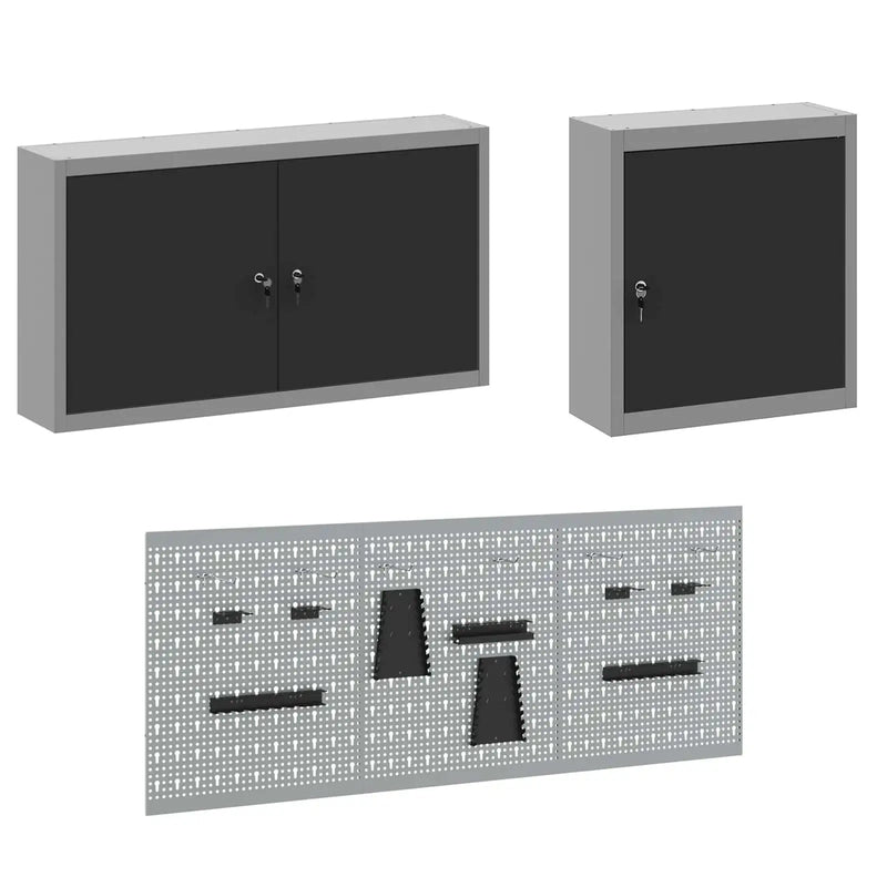 Work Cabinet with Drawer 8 pcs Black Engineered wood and steel
