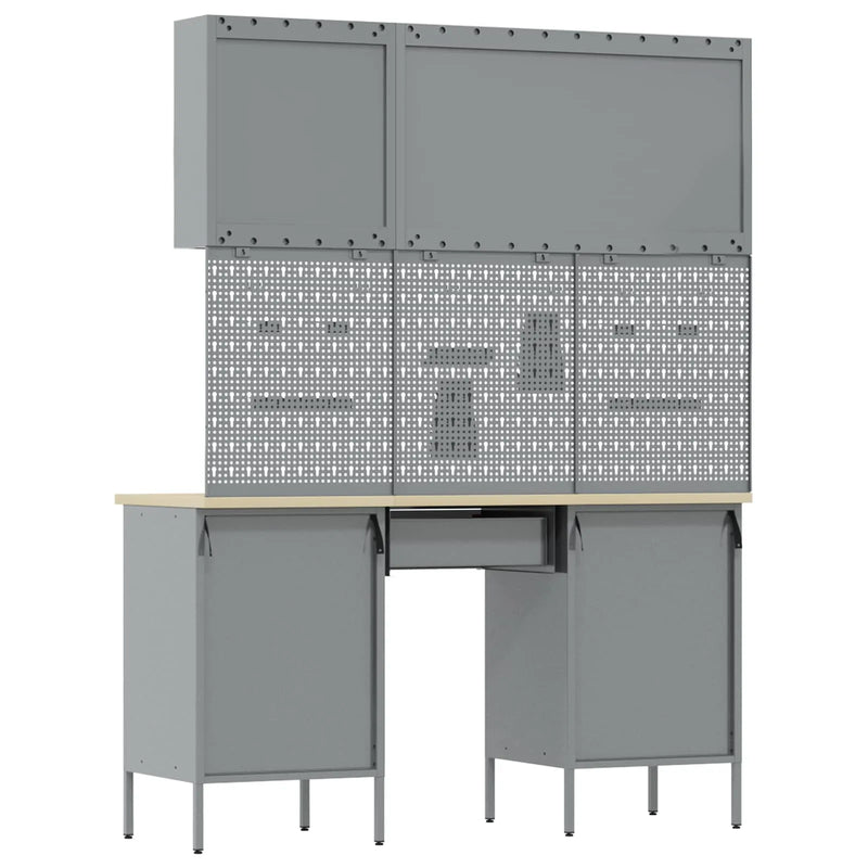 Work Cabinet with Drawer 8 pcs Black Engineered wood and steel