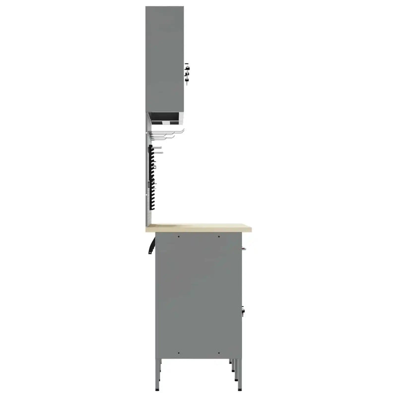 Work Cabinet with Drawer 8 pcs Black Engineered wood and steel
