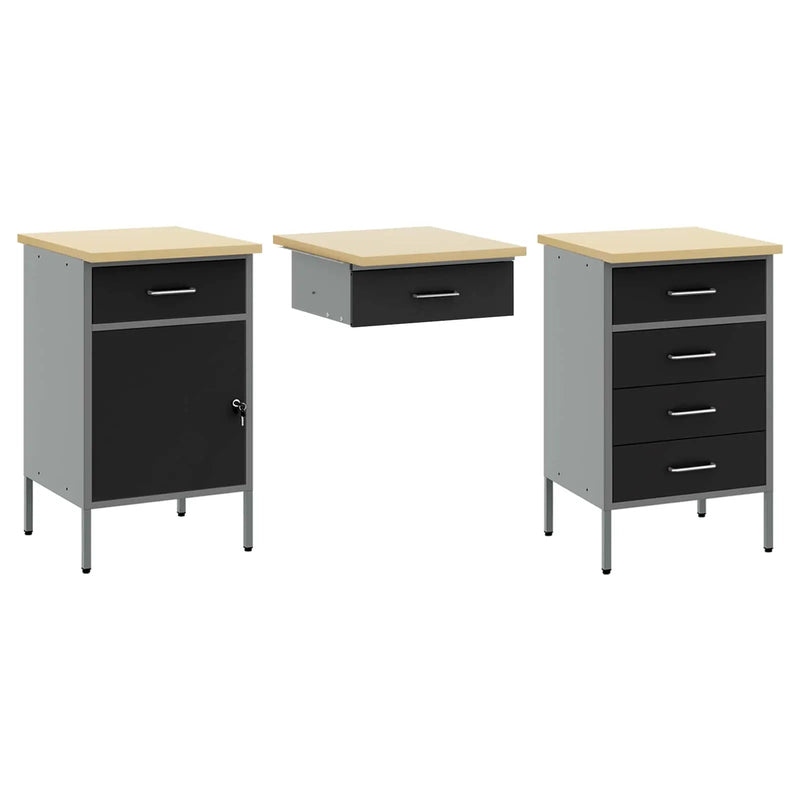 Work Cabinet with Drawer 7 pcs Black Engineered wood and steel