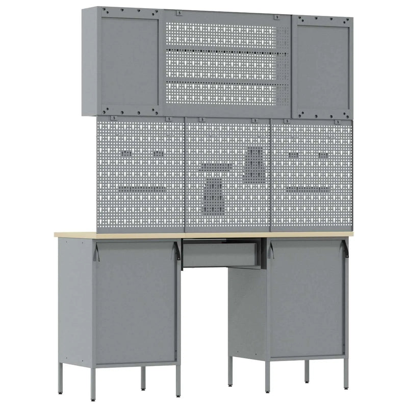 Work Cabinet with Drawer 7 pcs Black Engineered wood and steel