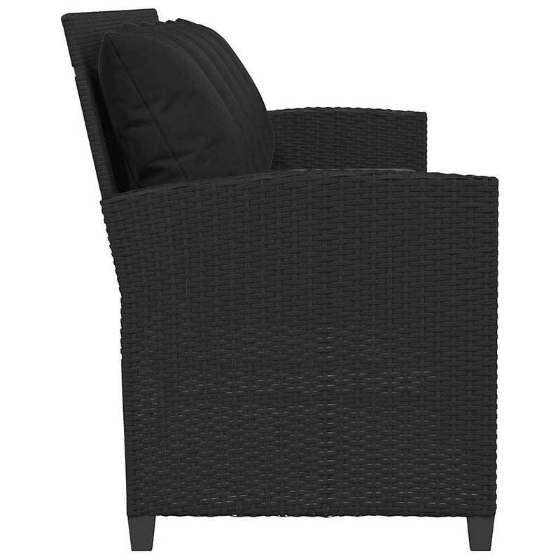 vidaXL Garden Sofa 5-Seater with Cushions Black Poly Rattan