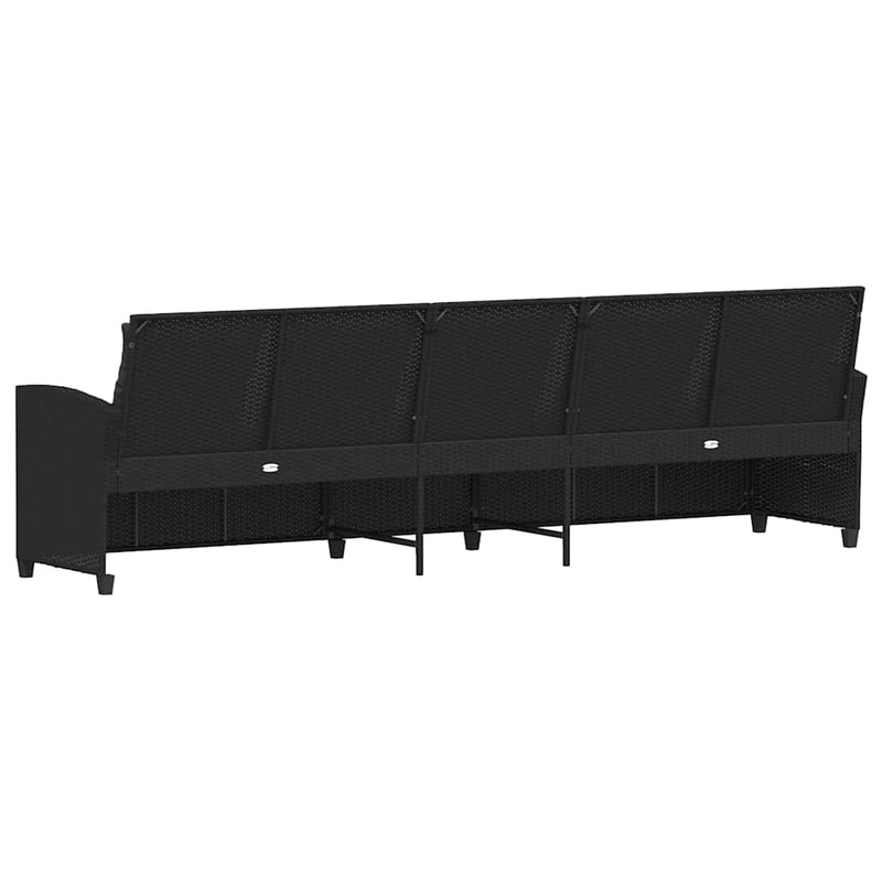 vidaXL Garden Sofa 5-Seater with Cushions Black Poly Rattan