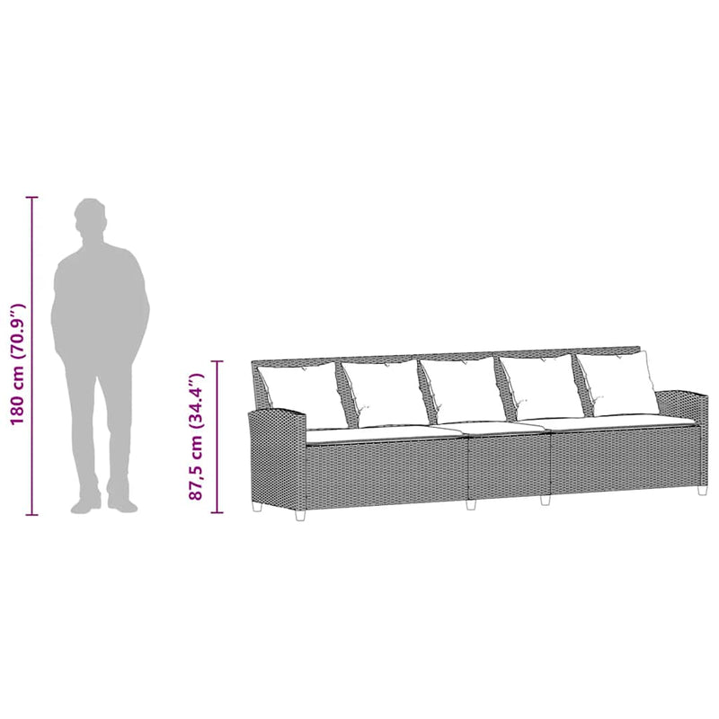 vidaXL Garden Sofa 5-Seater with Cushions Grey Poly Rattan