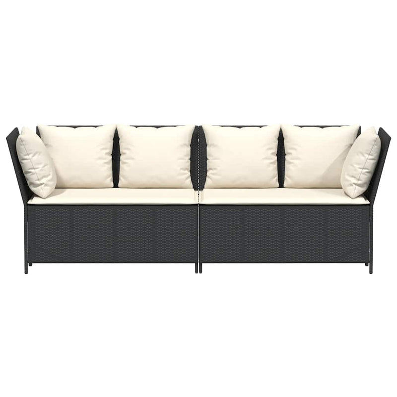 vidaXL Garden Sofa with Cushions Black Poly Rattan