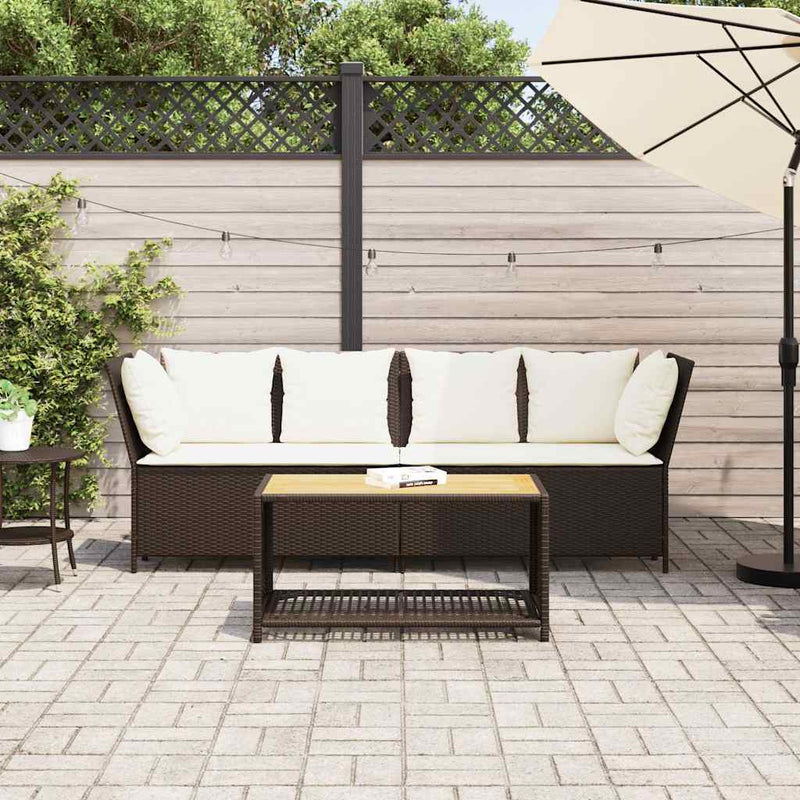 vidaXL Garden Sofa with Cushions Brown Poly Rattan