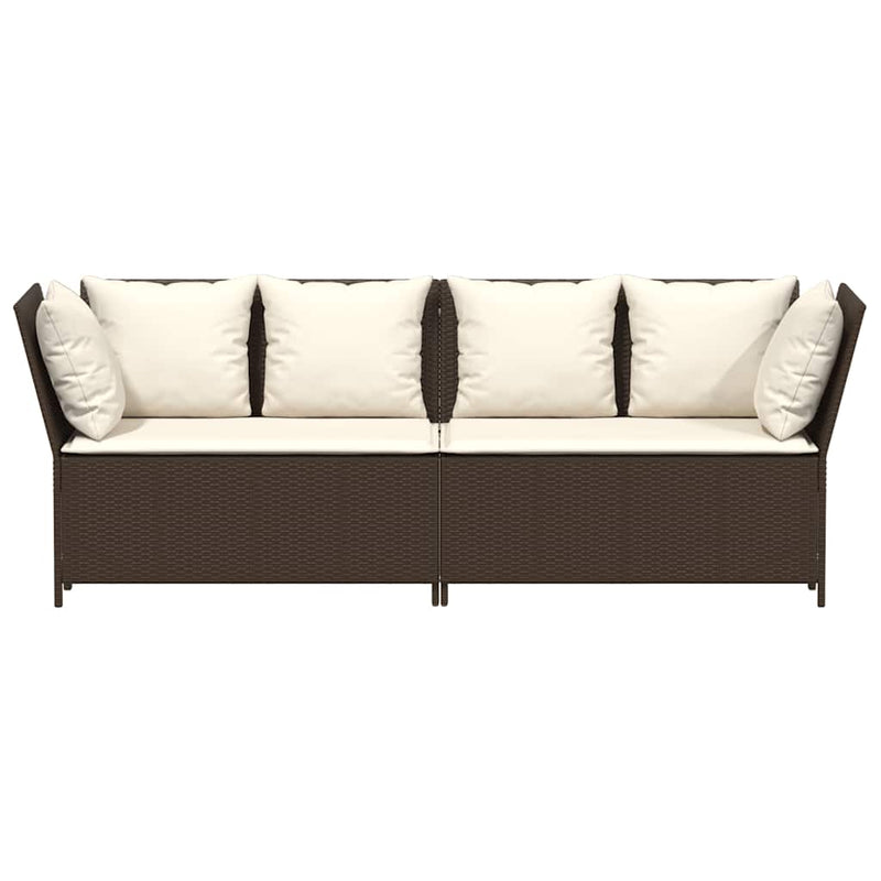 vidaXL Garden Sofa with Cushions Brown Poly Rattan