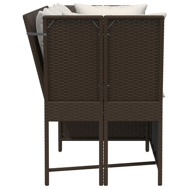 vidaXL Garden Sofa with Cushions Brown Poly Rattan
