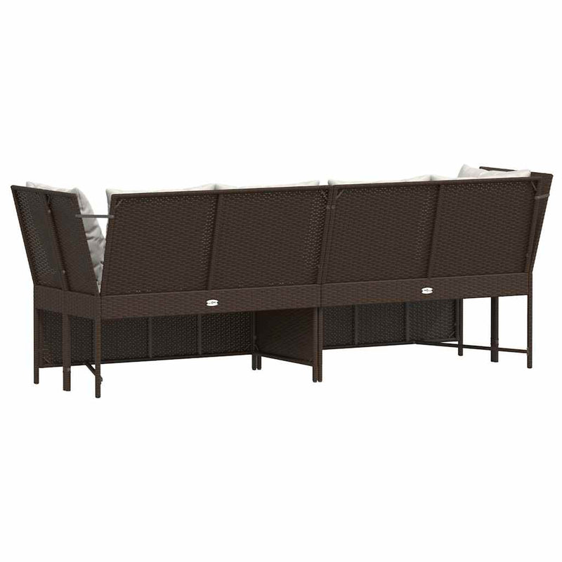vidaXL Garden Sofa with Cushions Brown Poly Rattan