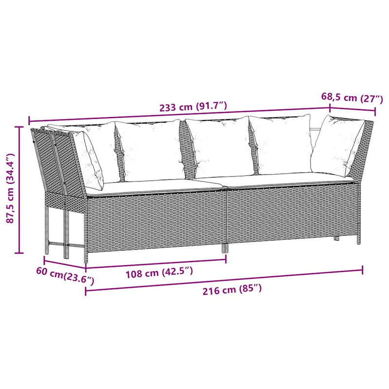 vidaXL Garden Sofa with Cushions Brown Poly Rattan